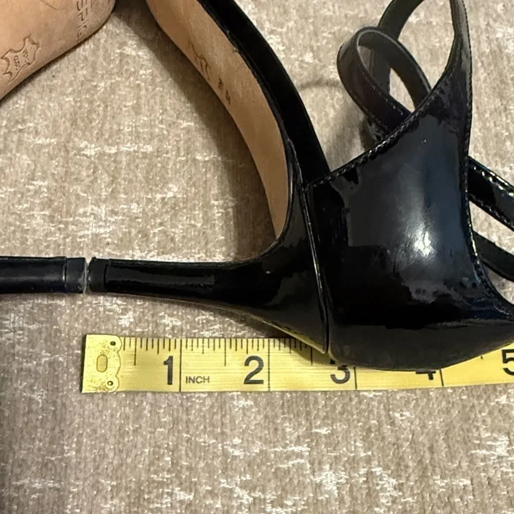 Via Spiga Black Patent Leather Ankle Strap Heels